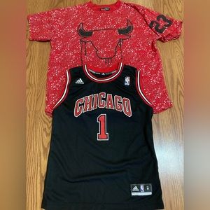 CHICAGO BULLS. MICHAEL JORDAN SHIRT. DERRICK ROSE JERSEY. NBA BASKETBALL.